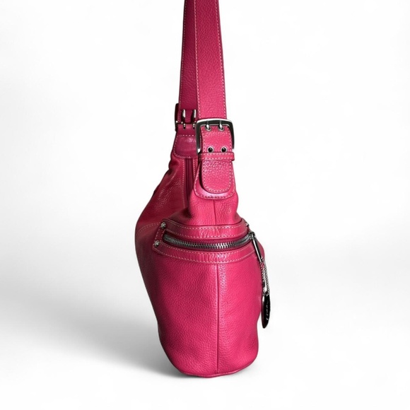 Tignanello hot pink leather shoulder bag Y2K 2000s purse silver zip  Genuine lea - Picture 4 of 7